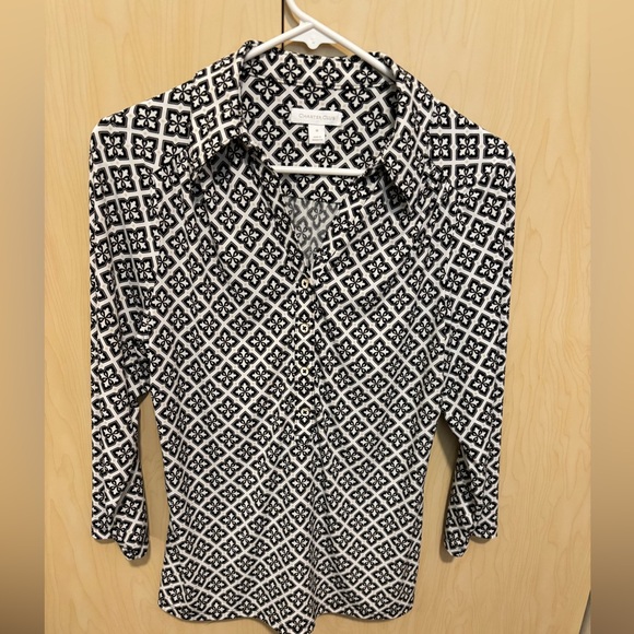 Charter Club Black and White Floral Button Down Shirt - Picture 1 of 5